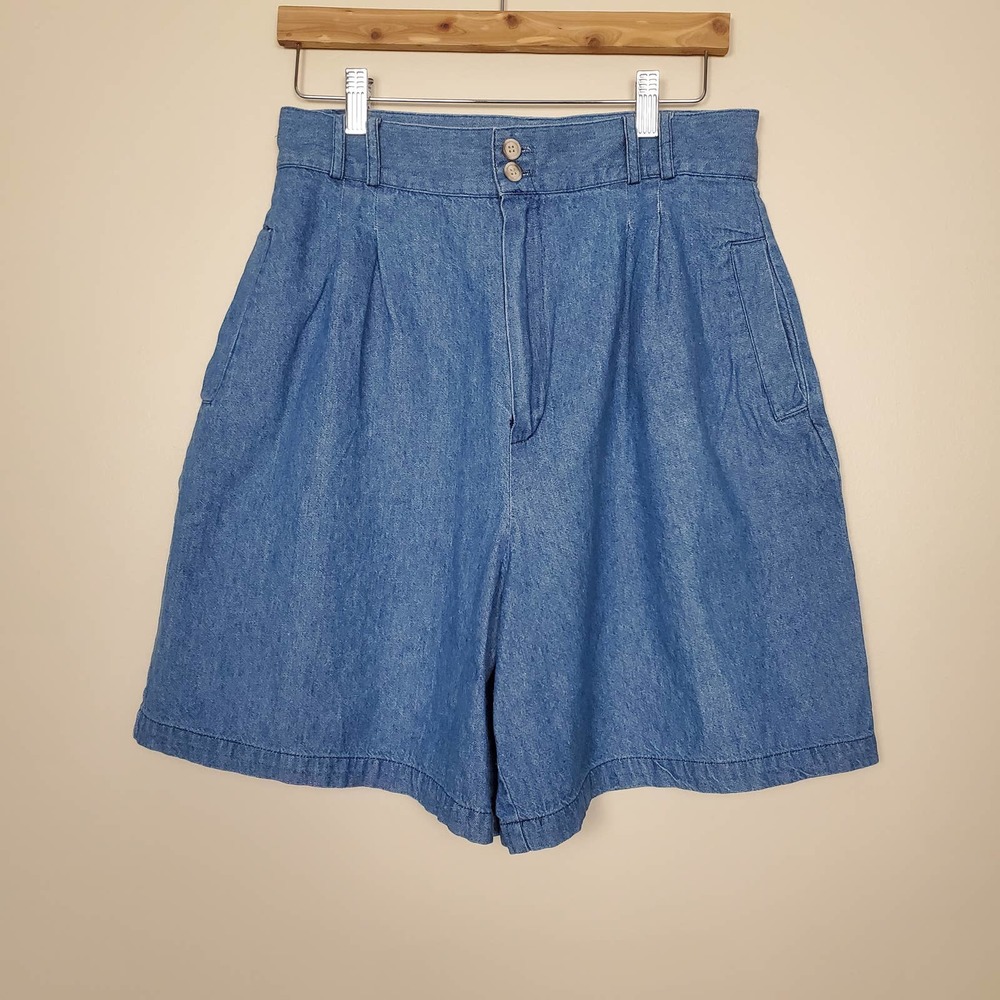 Vintage 80s 90s High Rise Pleated Denim Mom Shorts Womens 30"